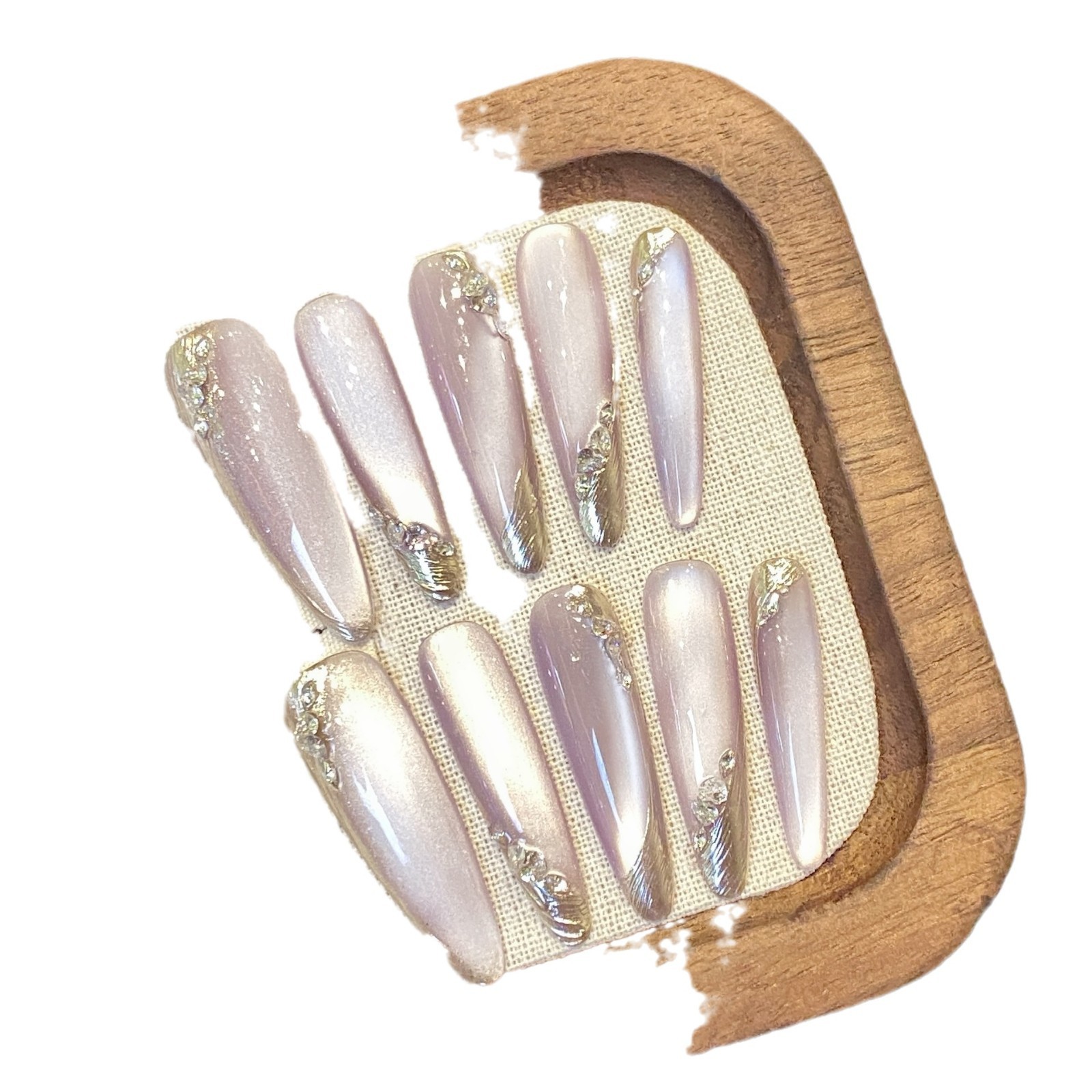 French Gradient Moon Nail Tips with Rhinestone Accent - Image 4