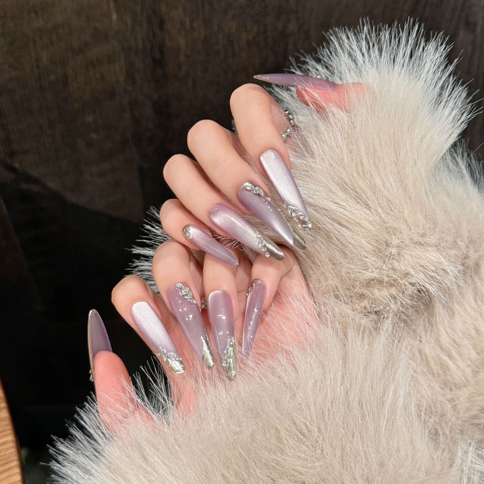 French Gradient Moon Nail Tips with Rhinestone Accent - Image 5