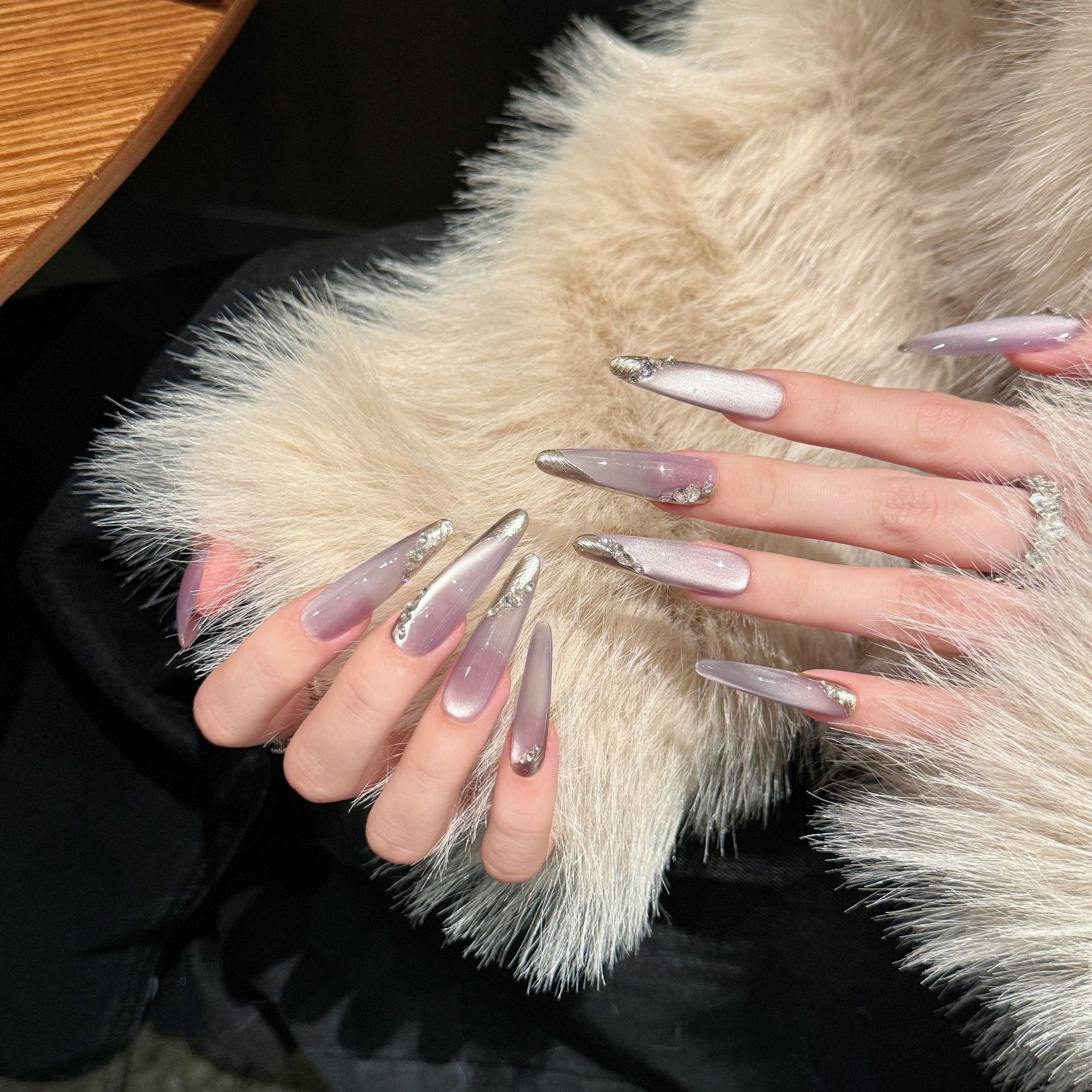 French Gradient Moon Nail Tips with Rhinestone Accent - Image 2