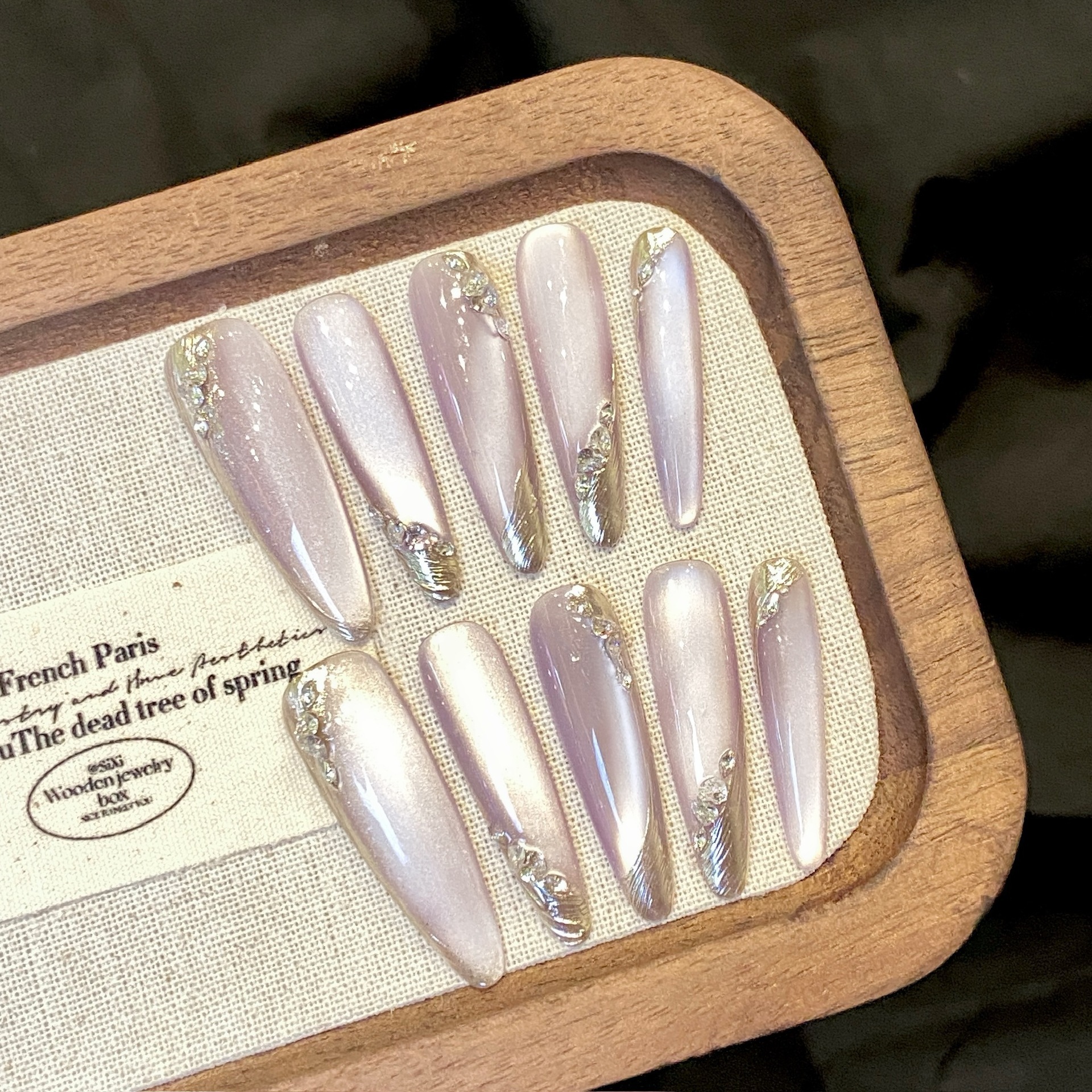 French Gradient Moon Nail Tips with Rhinestone Accent